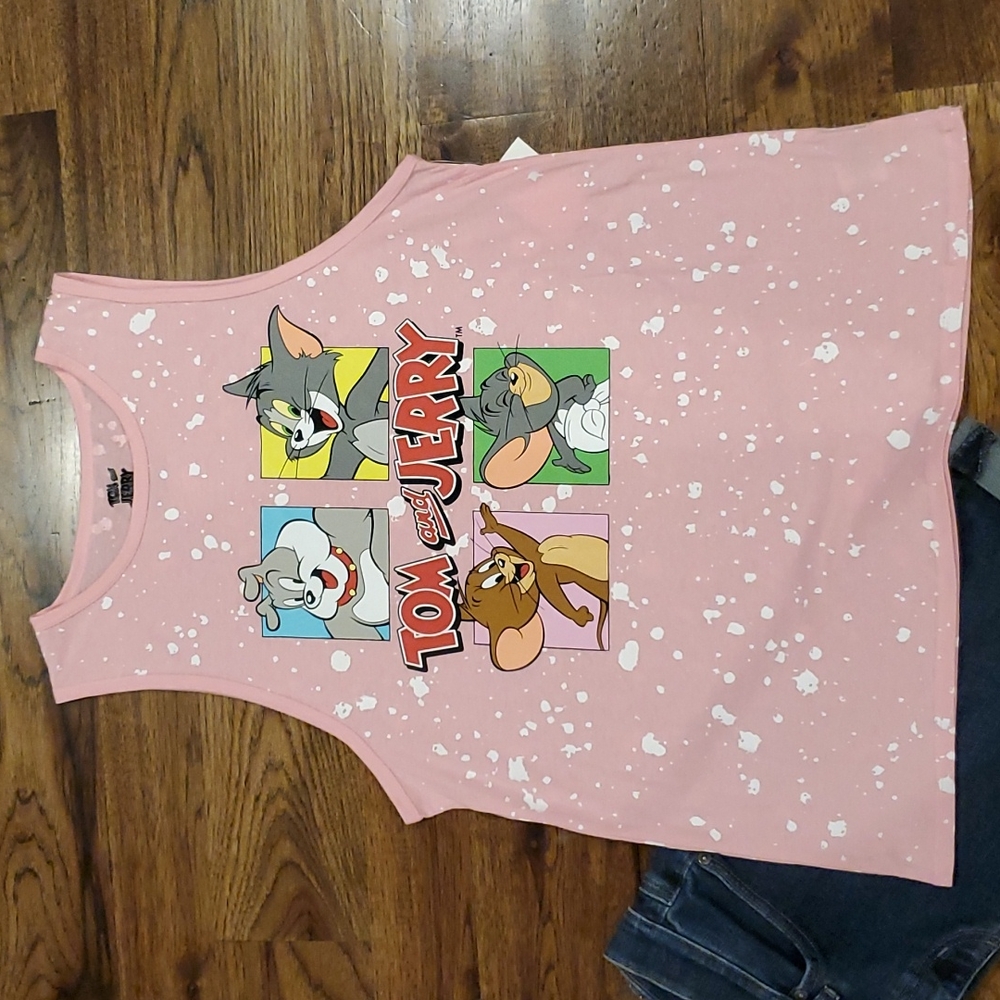 Womens Tom & Jerry pink graphic tank top size L